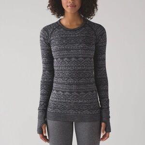 Lululemon Rest Less Long Sleeve Top Sz 4? Heathered Black Geometric Print
